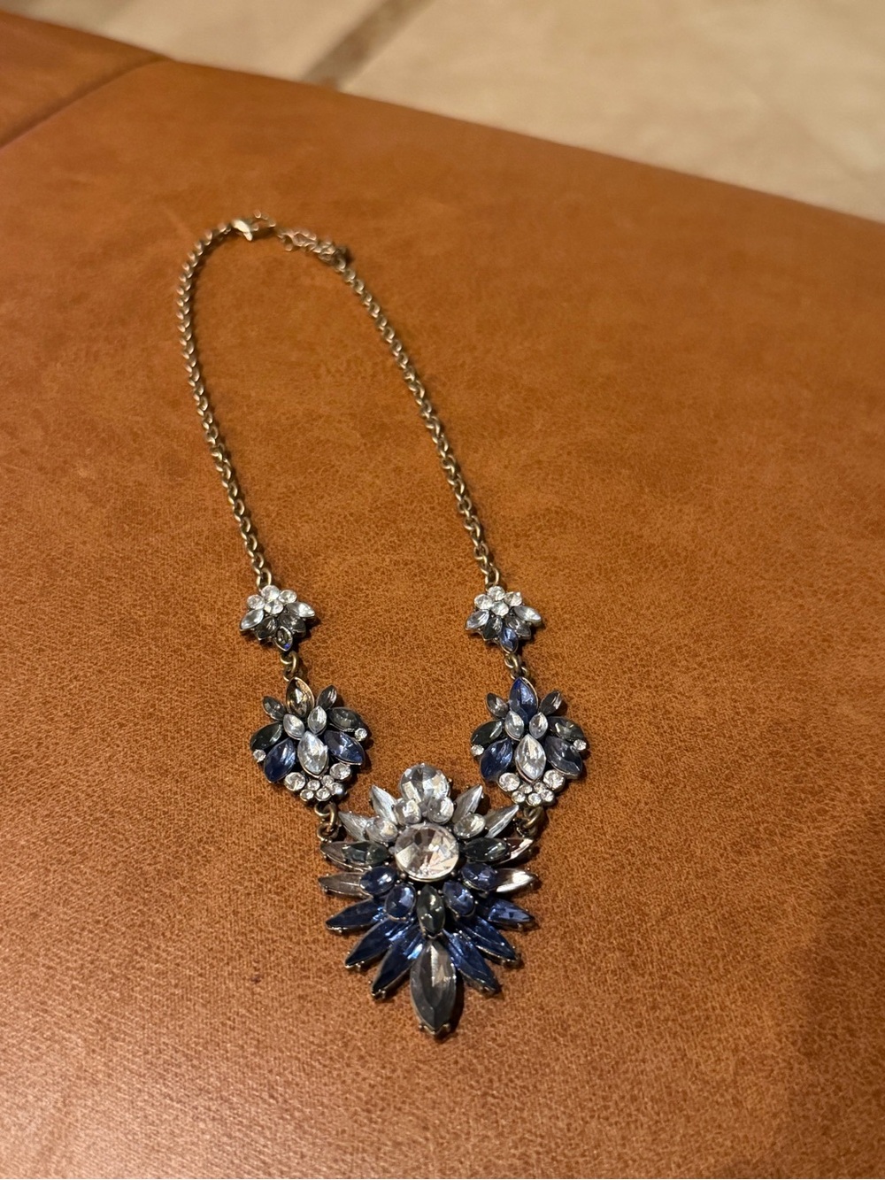 Vintage-Style Blue & Clear Rhinestone Statement Cluster Bib Necklace